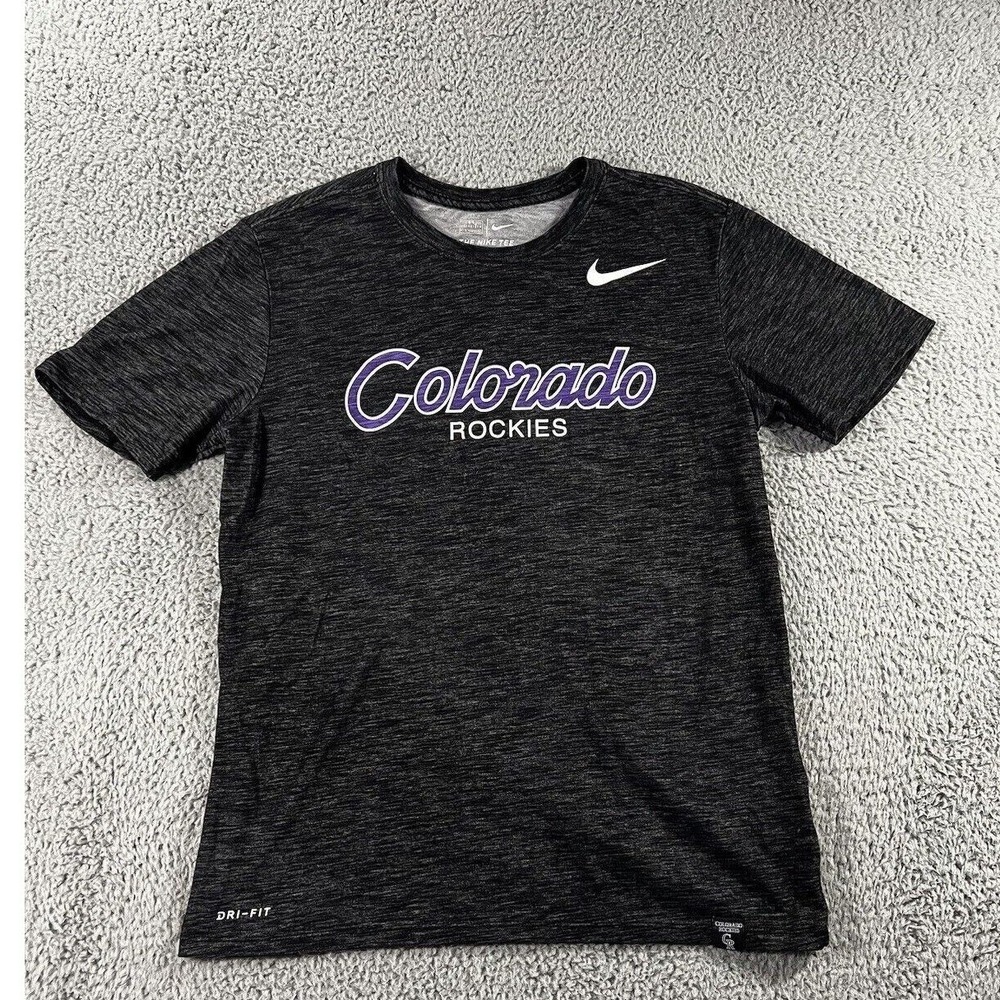 Nike Colorado Rookies MLB Dri Fit Tee Mens M Gray Heather Graphic Swoosh Gameday